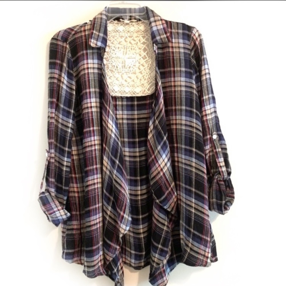 HEM & THREAD  Plaid Crochet Detail Shirt